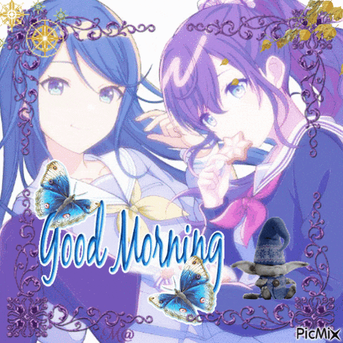 a picture of a girl with the words good morning written on it