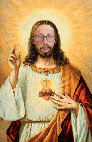 a painting of jesus with a cross on his chest