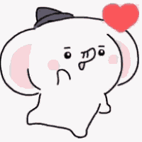 a cartoon elephant is wearing a hat and holding a heart in its hand .