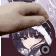 a close up of a person 's hand touching a picture of a girl in a hat .