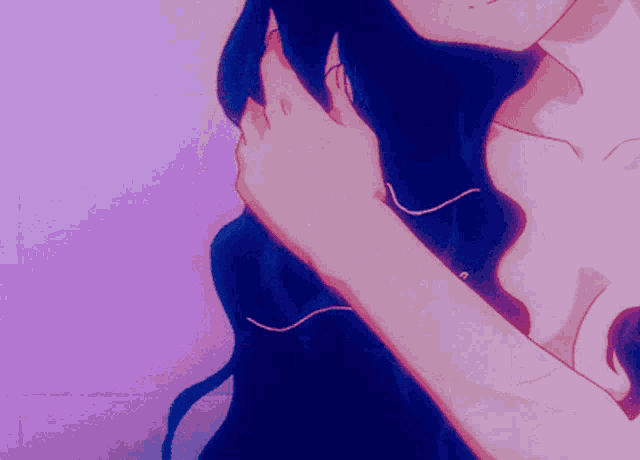 a woman with long black hair is holding her hair
