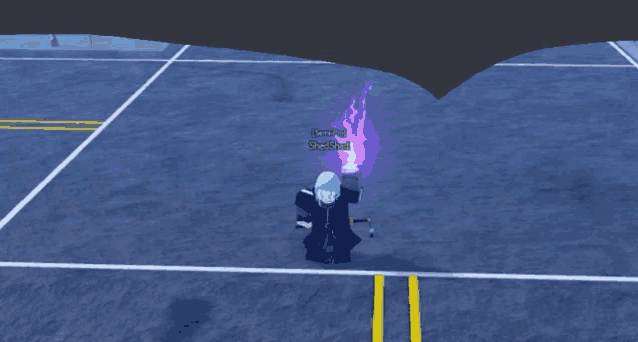 a person in a video game is holding a purple sword and has the name samuel on the bottom right