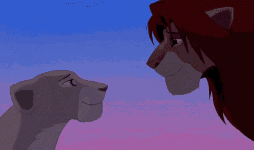 a lion and a lioness from the lion king are hugging each other