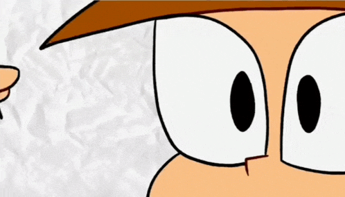 a close up of a cartoon character 's face with a red bat on it