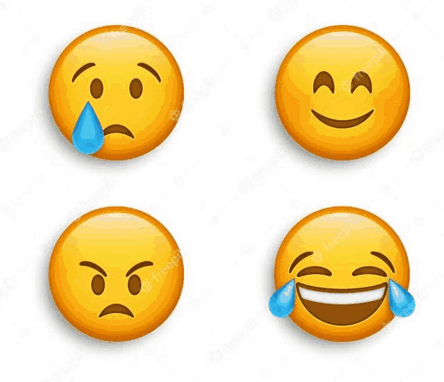 a set of four smiley faces with different facial expressions on a white background .