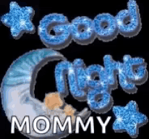 a baby is sleeping on a crescent moon and the words good night mommy