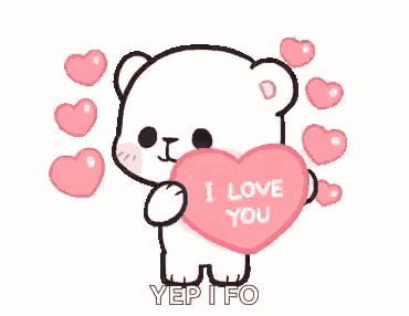 a teddy bear is holding a pink heart that says `` i love you '' surrounded by pink hearts .