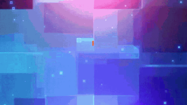 a blue and purple background with squares and a red square in the middle