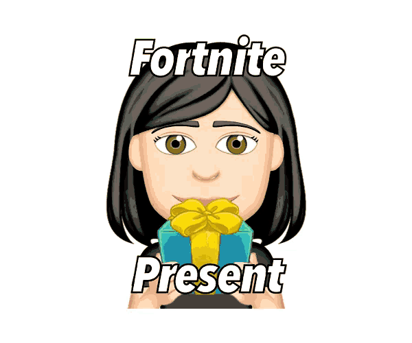 a cartoon of a woman holding a gift with the words fortnite present written above her
