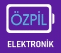 the logo for ozpil elektronik is a purple background with a battery icon .