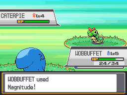 a pokemon game with caterpie and wobbuffet fighting each other