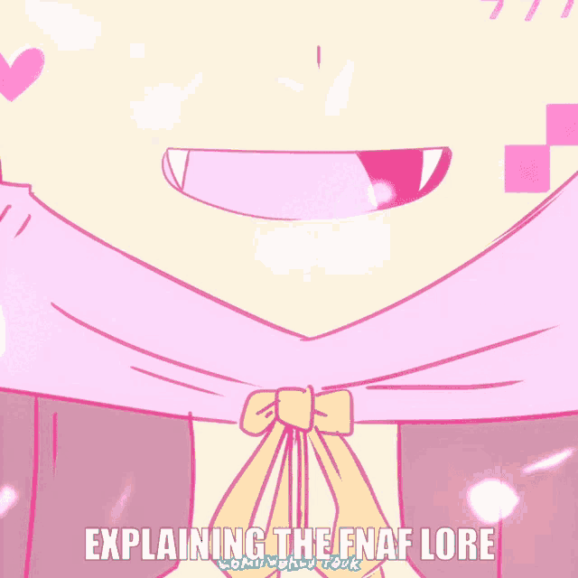 a cartoon of a girl with the words explaining the fnaf lore on the bottom