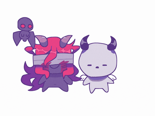 a cartoon of a purple monster with horns standing next to another monster