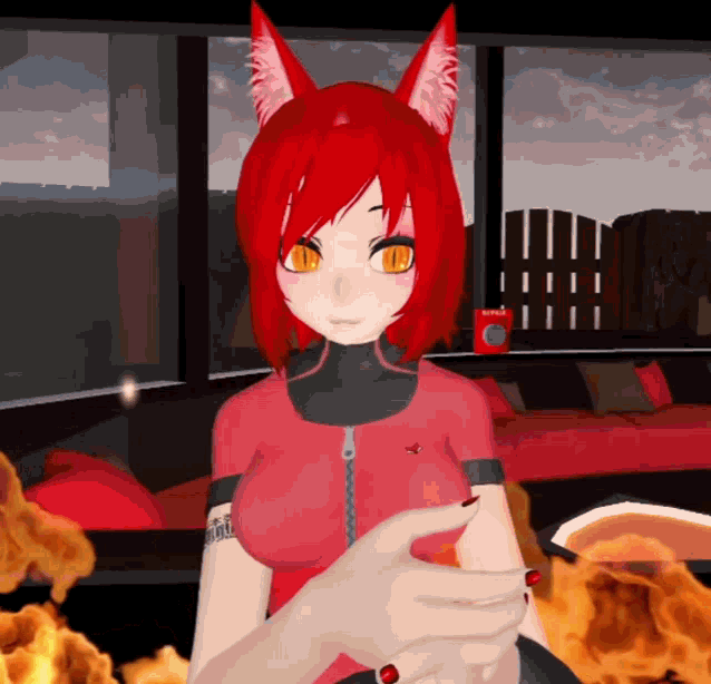a red haired anime character with a tattoo on her arm that says ' netflix ' on it
