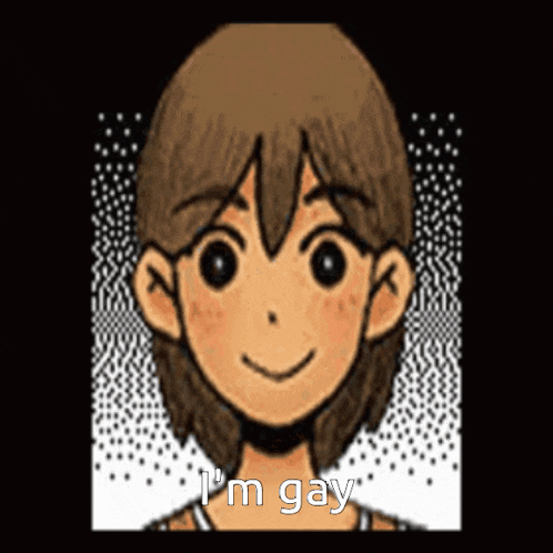 a cartoon of a boy with brown hair is smiling and saying `` i 'm gay '' .