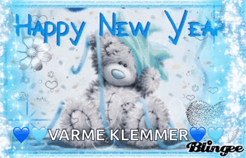 a teddy bear with the words happy new year written on it