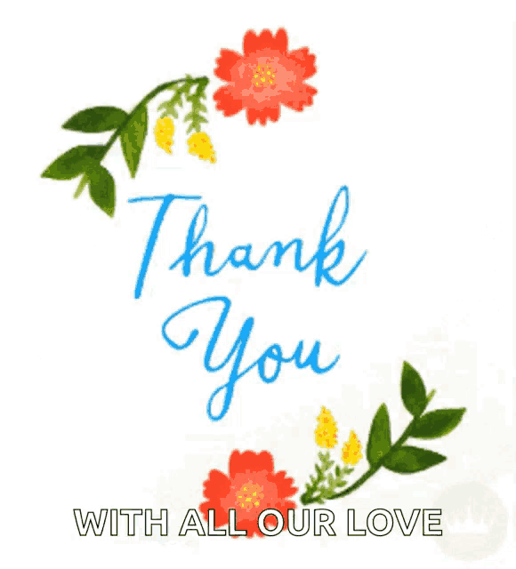 a thank you card with a wreath of flowers around it