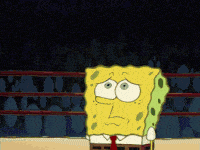 a cartoon of spongebob standing in a boxing ring with a sad look on his face