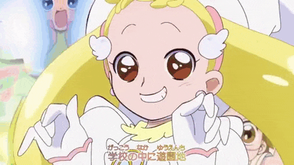 a cartoon character with a yellow hair and white gloves makes a funny face