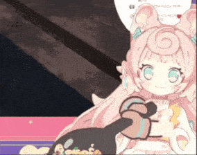 a cartoon drawing of a girl with pink hair