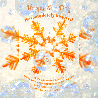 a happy new day greeting card with snowflakes and bubbles