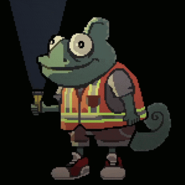 a pixel art of a chameleon wearing a construction vest