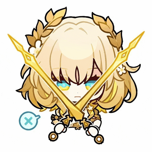 a drawing of a girl with a wreath on her head and two swords