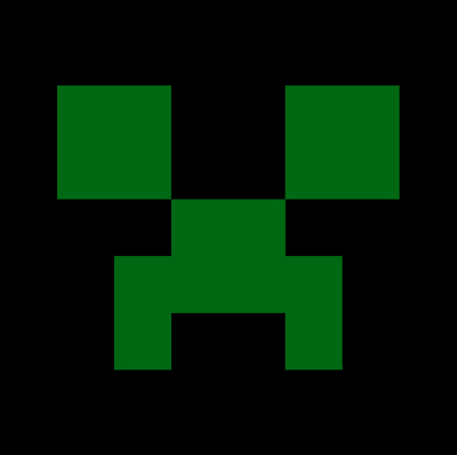 it looks like a creeper face from minecraft with a black background .
