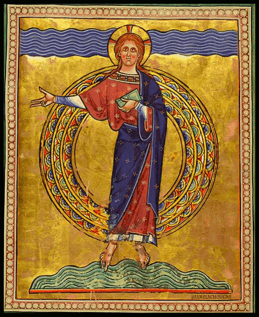 a painting of jesus in a circle with the name jean-francique on the bottom right corner