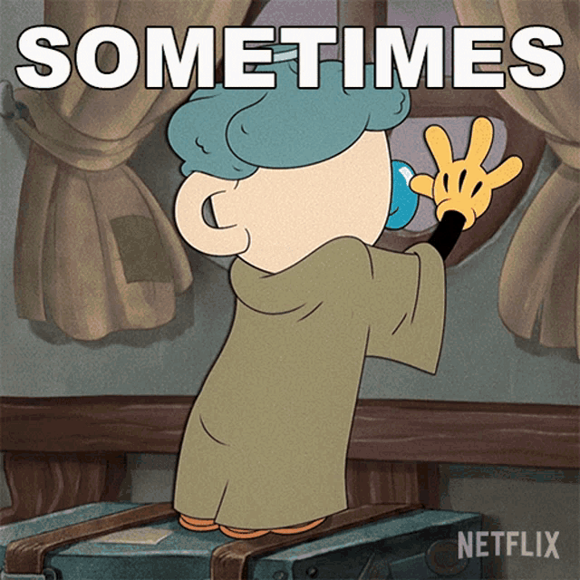 a cartoon character is standing on a suitcase with the words sometimes written above him