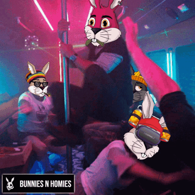 a bunnies n homies poster with a bunnies n homies logo on the bottom