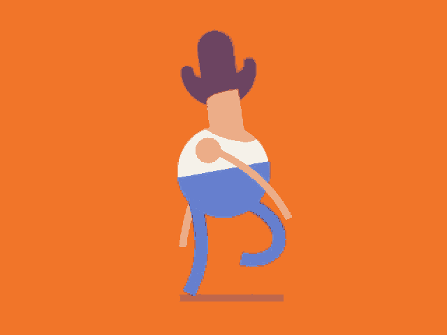 an illustration of a man wearing a cowboy hat and blue pants
