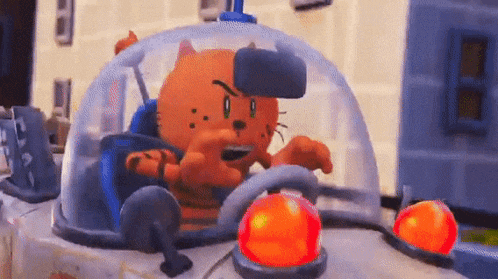 a cartoon cat is driving a car with a red light on the side