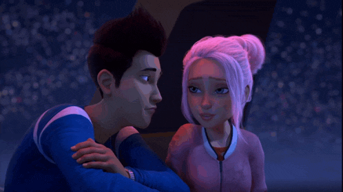a man and a woman kissing in a cartoon scene