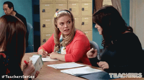 a group of women sitting at a table with #teachersseries written on the bottom right