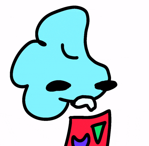 a cartoon drawing of a blue cloud holding a red box
