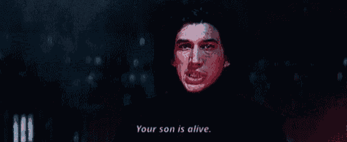 a man in a black turtleneck is screaming and saying `` your son is alive . ''