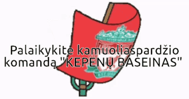 a cartoon drawing of a red flag with liverpool on it