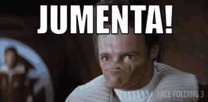 a man is making a funny face with the words jumenta !