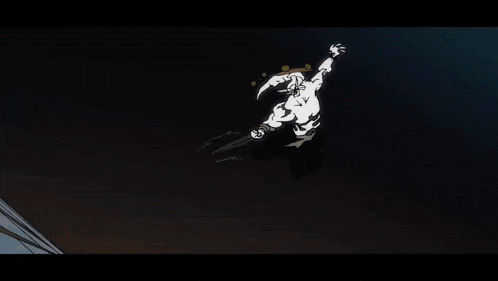 a cartoon of a man holding a sword in a dark room .