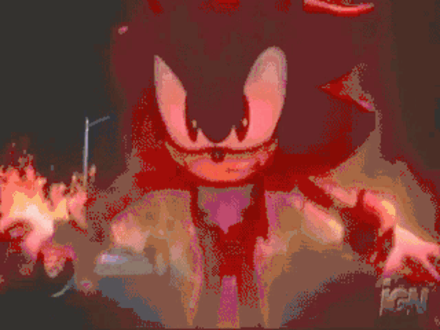 a pixel art of shadow the hedgehog holding a fireball