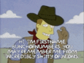 a cartoon of a man in a cowboy hat says hi i 'm firstname bunch of numbers