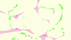 a girl with green hair is surrounded by a green and pink circle with chinese writing on it