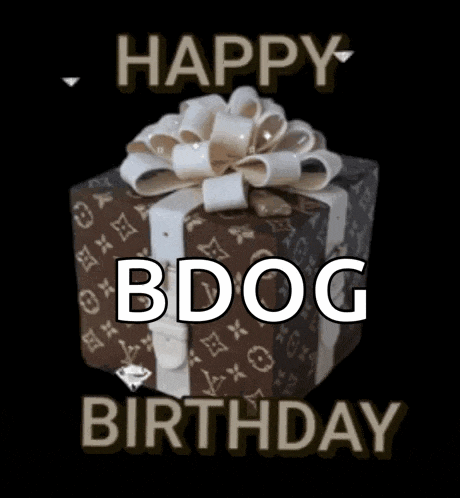 a picture of a birthday present with the words happy bdog birthday on it