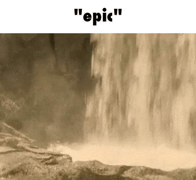 a waterfall in the middle of a forest with the words `` epic '' written on the bottom .