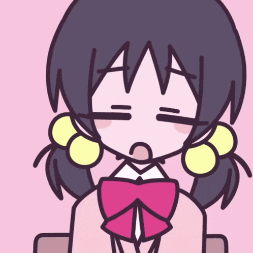a cartoon drawing of a girl with a pink bow and yellow earrings