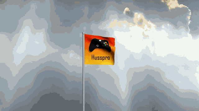 a flag that says husspro on it with a game controller on it