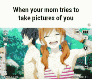 when your mom tries to take pictures of you with a picture of a boy and girl