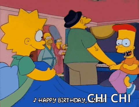 a cartoon of bart simpson and lisa simpson with the words happy birthday ghi chi