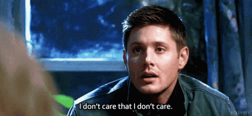 a man in a green jacket is saying i don 't care that i don 't care .